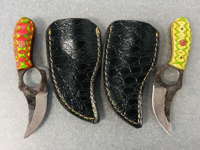 Colorful Handle Karambit Knives with Black Leather Sheaths