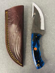Custom Handmade Hunting Knife, 4" Blade, Resin Handle, Leather Sheath