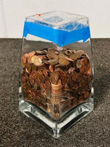 U.S. Lincoln Pennies Collection, Various Years, Glass Jar