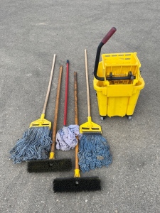 Mops, Brushes and Mop Bucket