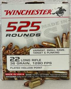 Winchester 525 Rounds 22 Long Rifle Ammunition, 36 Grain, 1280 FPS