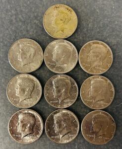 (10) Vintage Kennedy Half Dollars (1971-1999)