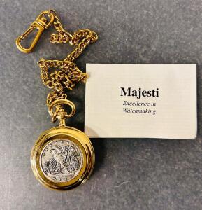 Majesti Quartz Pocket Watch, American Eagle Design, Gold-plated