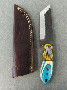Custom Fixed Blade Knife, Textured High Carbon Steel, Multicolored Handle