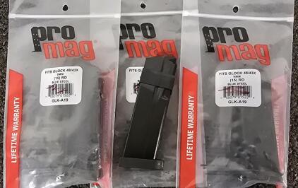 (3) Glock 48/43x 9mm 15rd Magazines