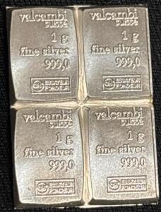 (4) Valcambi Suisse 1G 999.0 Fine Silver Bars