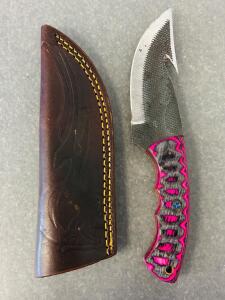 Hunting Knife with Gut Hook, Approx. 8" Overall, Leather Sheath