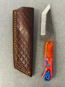 Custom Fixed Blade Knife, 4" High Carbon Steel Blade, Resin Handle, Leather Sheath