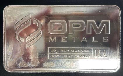 OPM Troy 10oz .999 Fine Silver Bar Ohio Precious Metals
