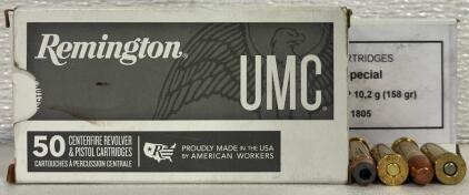 (2) Full Boxes Remington UMC & Unbranded 38 Special Ammunition, 158 gr & 130 gr SJHP, 50 Cartridges