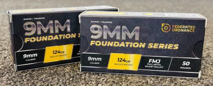 (100) Rnds Of 9mm 124 Gr. FMJ