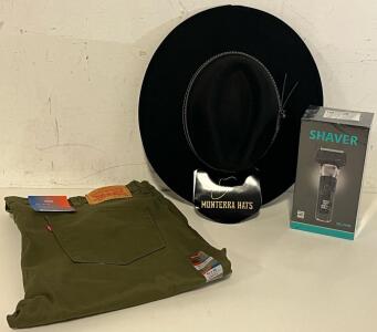 Men&rsquo;s Electric Shaver, Monterra Hats Black Felt Hat (Medium) & Levi&rsquo;s 511 Slim Pants (Dark Olive, 42x30)