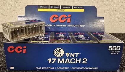 (500) CCI .17 Mach 2 Rounds, VNT, (50) Per Individual Case