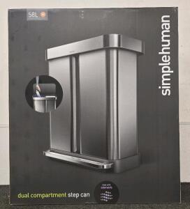 Simplehuman 58 Liter / 15.3 Gallon Rectangular Dual Compartment, Brushed Stainless Steel with Soft-Close Plastic Lid Kitchen Trash Can