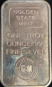 Golden State Mint Troy 1oz .999 Fine Silver Bar