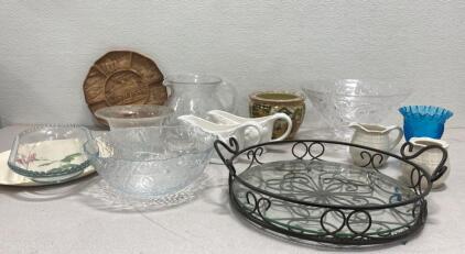 Decorative Pot / Glass and Metal Serving Tray / Serving Supplies