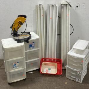 Pro Tech Compound Mitre Saw ( Works ) / Overhead Lights 4&rsquo; Working / Storage Bins