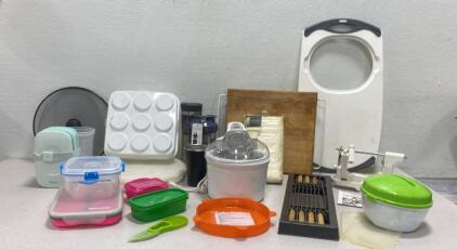 Pampered Chef Ice Cream Maker ( Powers On ) / Food Containers/ Apple Peeler