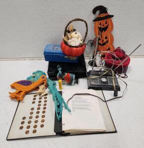(1) Vintage Gemini Indoor TV Antenna (1) Binder With Verses And Collectable 1936-1968 Lincoln Pennies (1) Handmade Collectible Toy Donkey And More