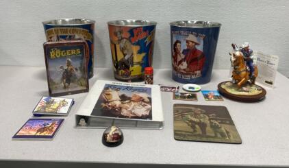 Roy Roger&rsquo;s Lot - (3) Trash Cans / Unopened DVD Set / Card Collection and More &ldquo;Giddy Up&rdquo;