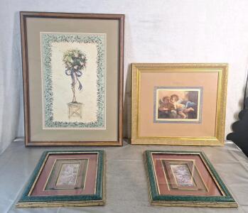 (4) Pieces Of Retro Style / Modern Wall Art Prints