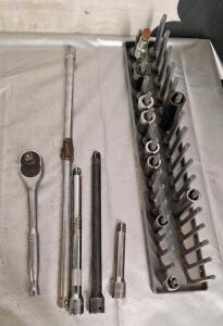 (1) 1/2" Ratchet, (4) 1/2" Extensions & Assorted 1/2" Sockets