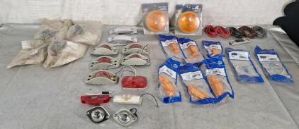 Collection Of Assorted Semi Truck Marker Lights & Patch Wire