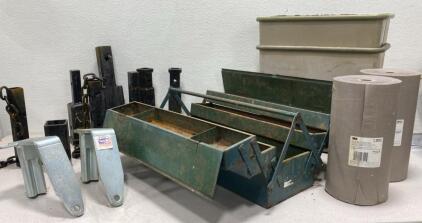 Hitches and Extenders / Vintage Tool Box / 3M Masking Paper Rolls (2)
