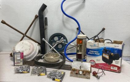 Portable Utility Pump ( Powers On ) / Lift Cover Plates / Belt and More