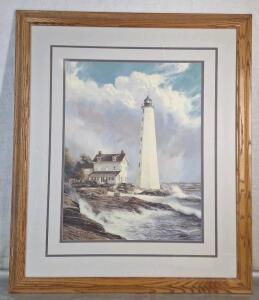 (1) Large Framed Lighthouse Print - By N Mirkovich, 36"W x 42"T