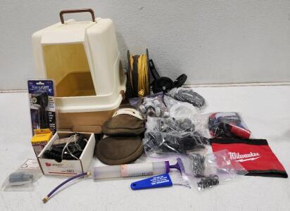 (1) Enclosed Cat Litter Box (1) Carafe Path Light Mobility Light For Canes And Assorted Tools And Supplies