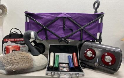 Folding Wagon / Homedics Foot Pleasure ( Working ) / (2) Floating Geese of is Missing its Head / New Poker Set in Case