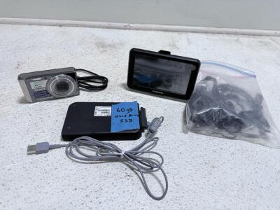 (1) 60GB Hard Drive SSD & (1) Sony Cybershot Le 15 Camera & (1) Garmin GPS System