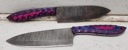 (2) Damascus Steel Kitchen Utility Knives