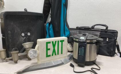 Cooks Pressure Cooker ( Powers On ) / Golf Bag / Exit Sign / Bags
