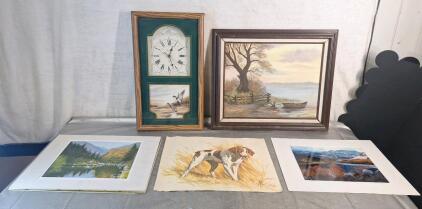 (1) Battery Operated Wall Clock & (5) Pieces Of Wall Decor