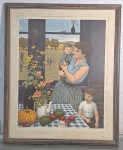 (1) Large Framed, Numbered & Signed - Tom Bartek Serigraph, Titled "Autumn Interior - Flowers & Figures" 1975, 28"W x 35"T