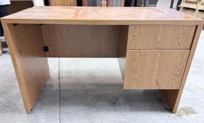 Light Brown Wood Veneer Office Desk with Two Drawers