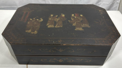 Vintage Chinese black/Brown lacquer tea caddy 18&rdquo;x 12&rdquo;x 5&rdquo;