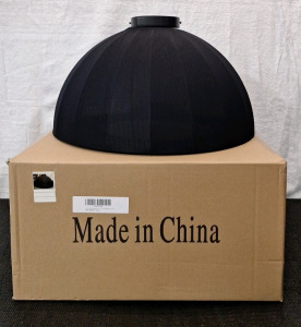 (1) Semi Flush Dome Light Fixture, Single Bulb, Black Finish & Fabric Shade, 19" Diameter x 10" Tall