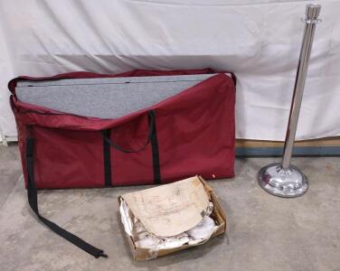 (1) Portable Cubical Wall w/ (Red) Carrier Bag, (1) Polished Stainless Steel Crowd Control Stanchion w/ a Bell-Style Base, & (1) Box of (Black) Marquee Letters
