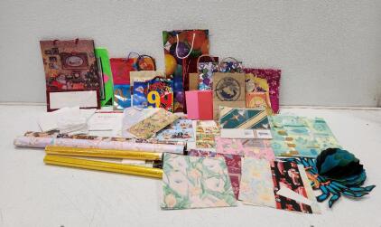 Assorted Gift Bags, Wrapping Supplies, And Seasonal Holiday Decor