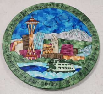(1) Handcrafted Terry Anderson Seattle Skyline Lazy Susan