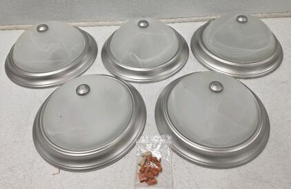 Set of 5 Brushed Nickel Flush Mount Ceiling Lights, Frosted Glass Shade