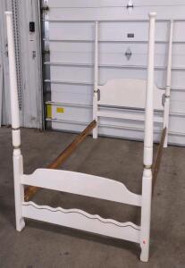 White Four Poster Wooden Bed Frame, Queen Size, Painted Finish