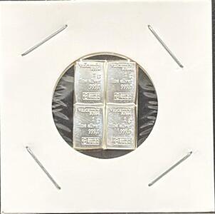 Valcambi 4 x 1g 999.0 Silver Bars, Total 4g, Valcambi Suisse