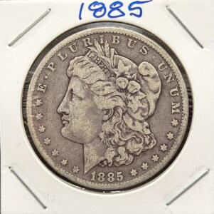 1885 Morgan Silver Dollar, United States, 90% Silver, Lady Liberty and Eagle Design