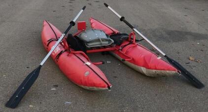 Sportsman's Warehouse Inflatable Pontoon Boat, Red, Includes Oars & Seat