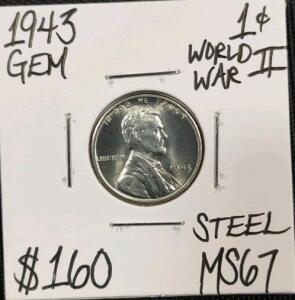 1942 MS67 World War II Gem Steel Penny