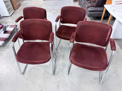 Burgundy Stacking Office Chairs, Chrome Frame, Padded Seat and Back